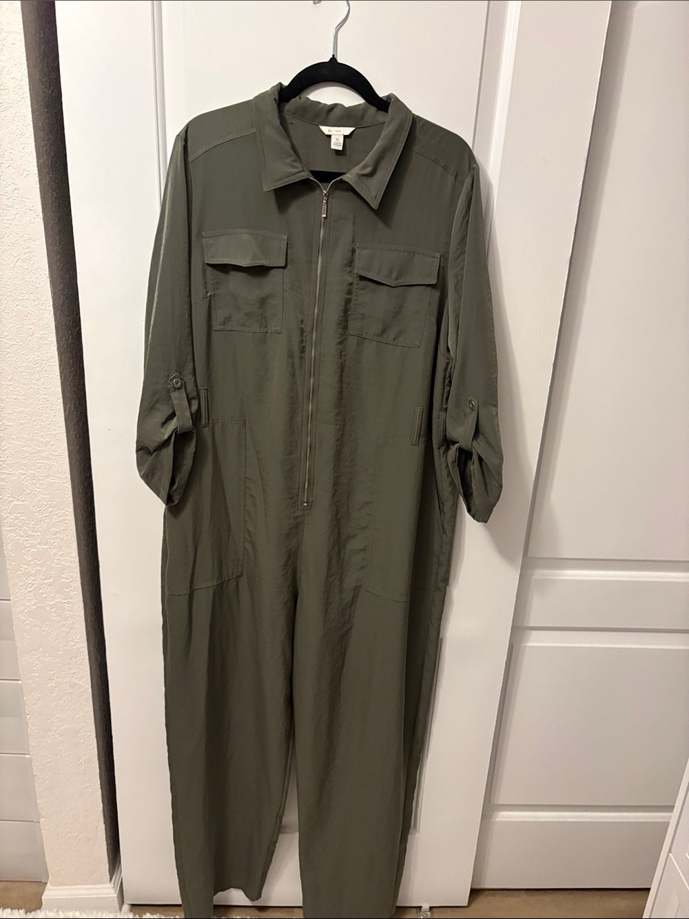 Utility Zip-Front Jumpsuit in Olive - Women's Long Sleeve Romper